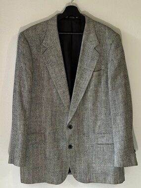 Vintage Bachrach 100% Silk Herringbone Blazer Men's 44L Gray Classic Sport Coat